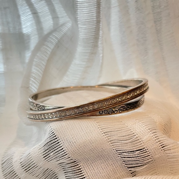 Brighton Neptune Ring Silver Crystal Double Intertwined Bangle Bracelet Retired - Picture 2 of 4